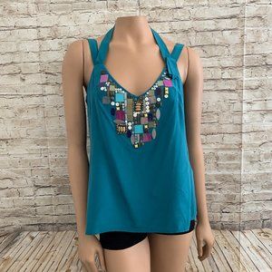 VGC Nanette Lepore Silk Halter Turquoise Teal Blouse SZ 8